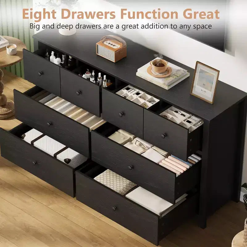 Modern 8-Drawer Dresser for Bedroom, Wide Wood Chest of Drawers with Deep Storage, Freestanding Organizer Cabinet Furniture for Living Room