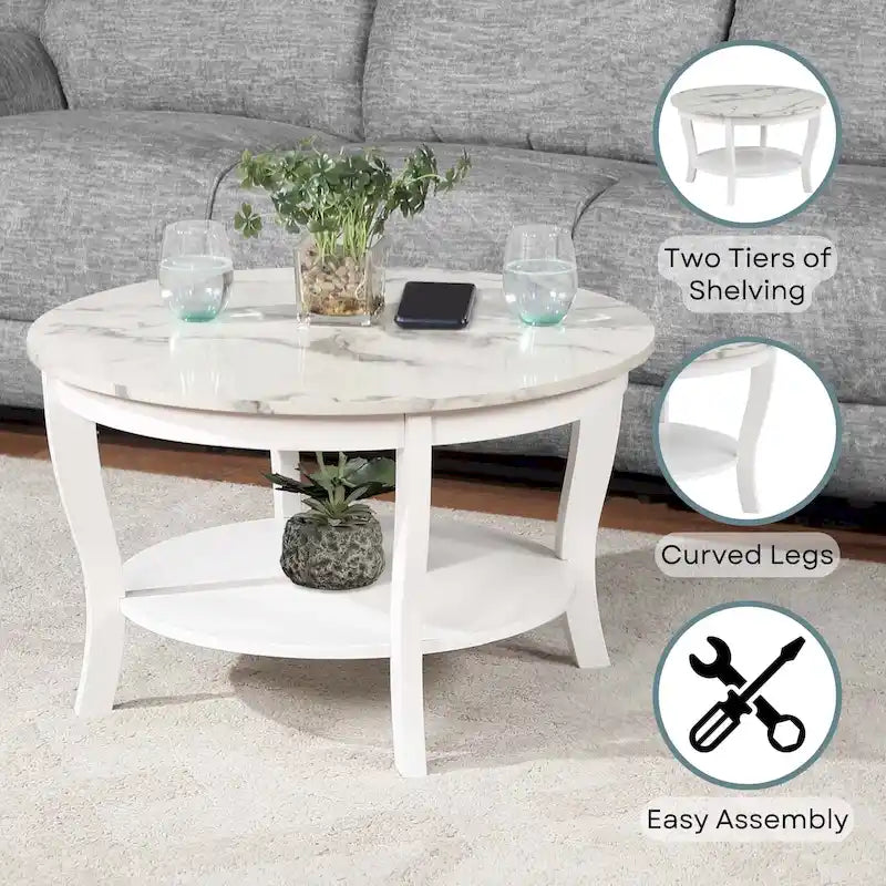 Convenience Concepts American Heritage Round Coffee Table with Shelf