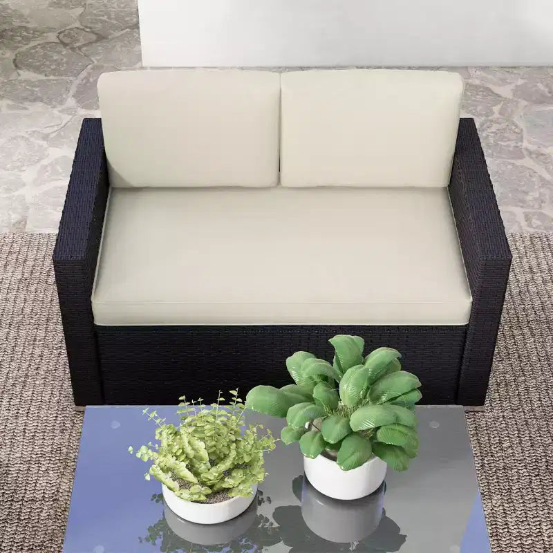 4 Pieces Rattan Sofa Set Wicker Patio Sofa Set with Loveseat Chairs Glass Top Coffee Table for Garden Outdoor