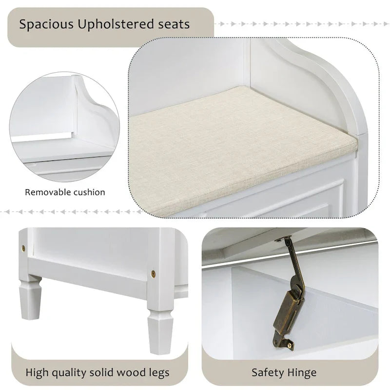 Rustic Solid Wood Entryway Storage Bench with Safety Hinge