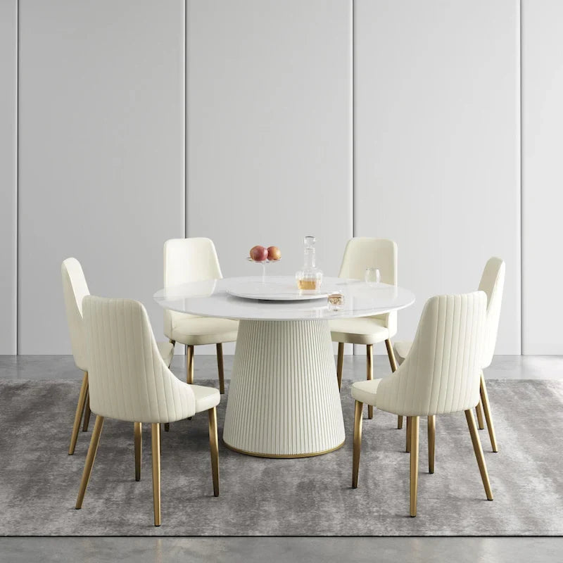 53 Round Dining Table for 6 with Sintered Stone Tabletop and Lazy Susan