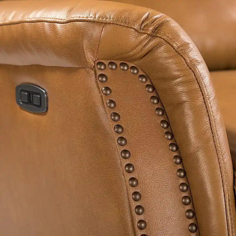 Genuine Leather Power Recliner with USB Port 鈥?Wingback Nailhead Set of 2