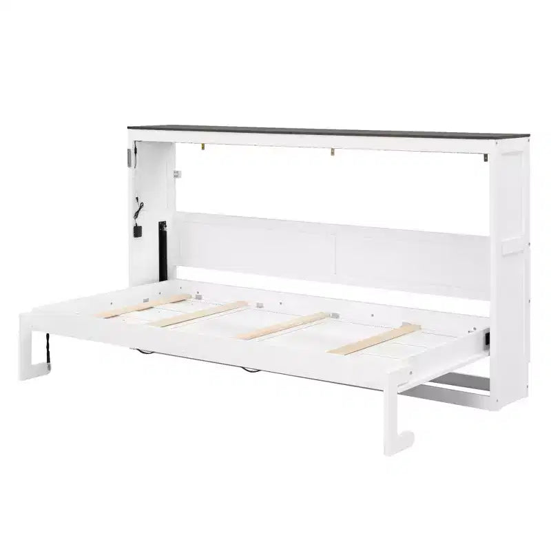 Twin Size Murphy Bed with LED Light, can be Folded into a Cabinet, Hidden Wall Bed Cabinet for Guest Room