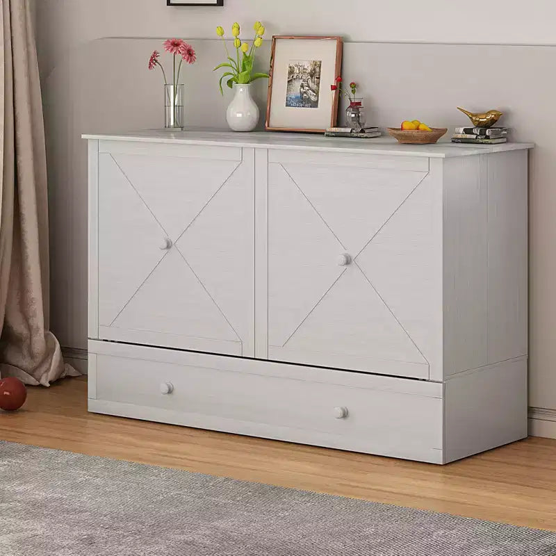 Mjkone Murphy Bed Queen,Cube Cabinet Chest Bed with Charging Station&Storage Space