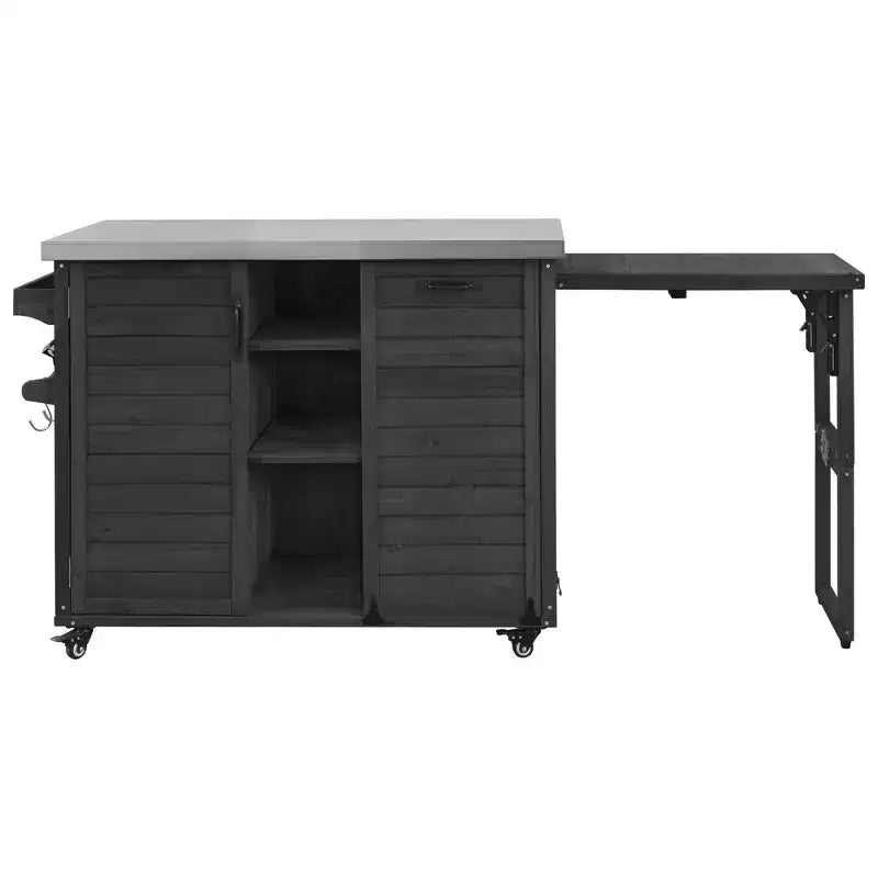 78.3-Inch Outdoor Kitchen Island with Stainless Steel Countertop, Foldable BBQ Station, and Storage Cabinets, Black
