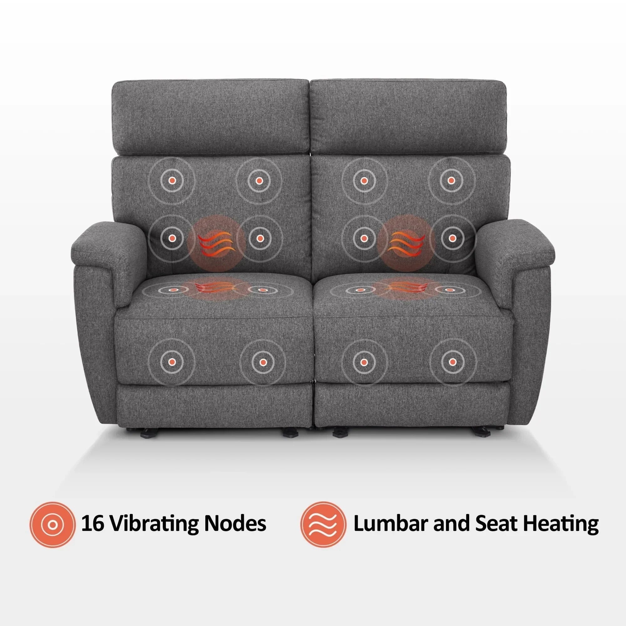 MCombo 60.2 Power Loveseat Recliner Sofa with Massage and Dual Heating, Adjustable Headrest, USB & Type C Port, Fabric