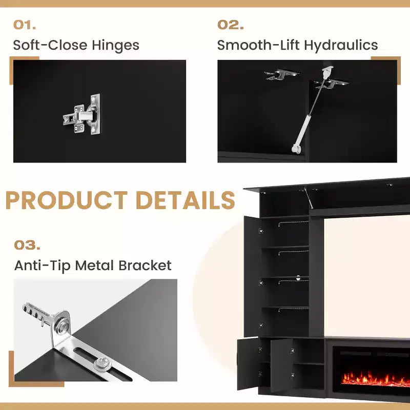 EROMMY 112Large Wall Unit Entertainment Center With Fireplace And LED Lights