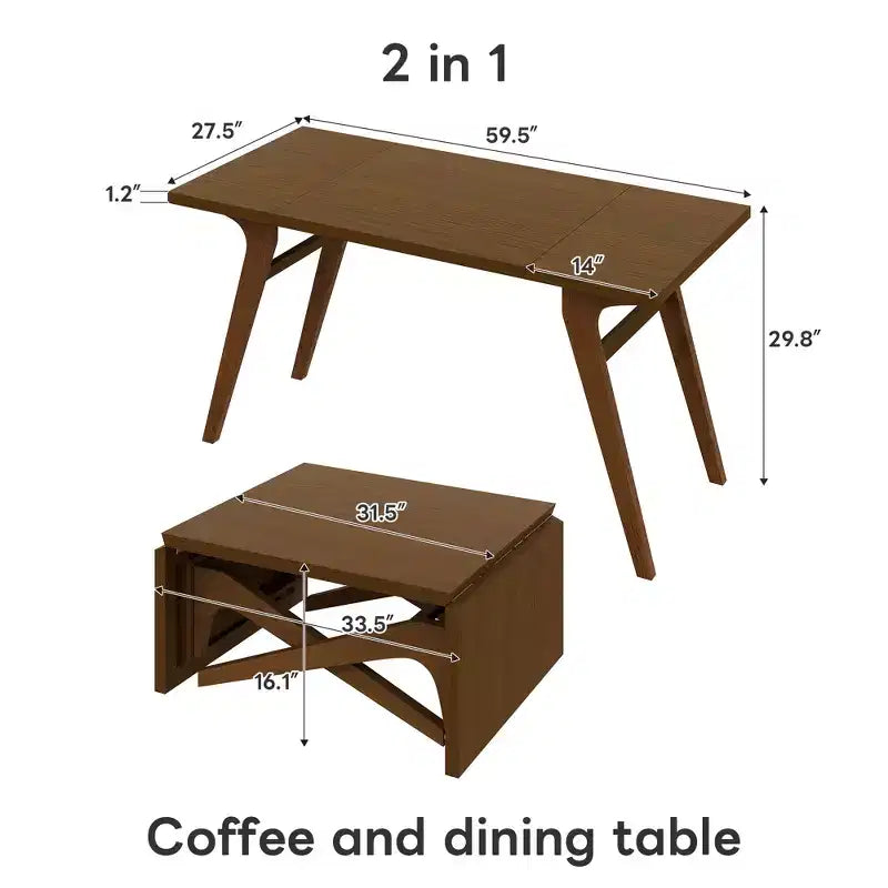 2 in 1 Coffee Table, Expandable Dining Table, Adjustable Height Table for Home & Office, Space Saving - ModernLuxe