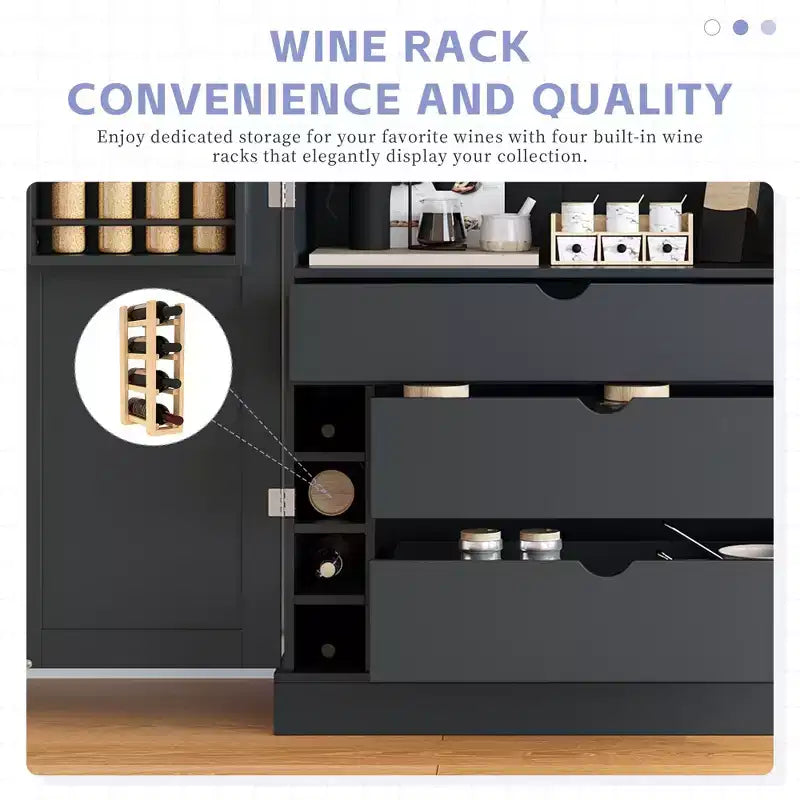 77H Freestanding Kitchen Pantry, Farmhouse Storage Cabinet with Adjustable Shelves, Door Shelves, Drawers & Wine Racks - ModernLuxe
