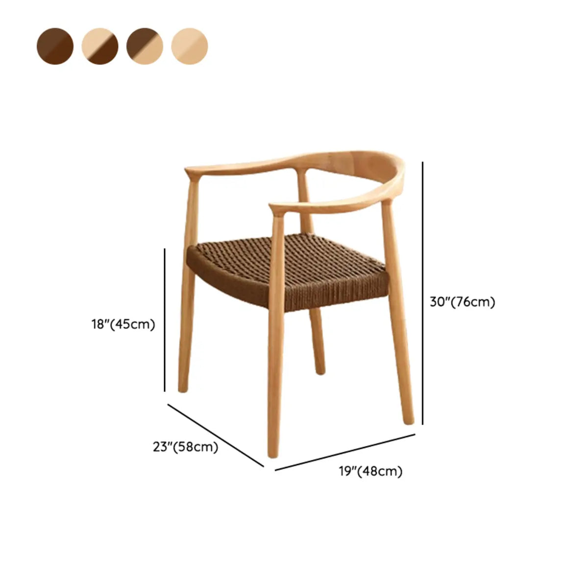 Scandinavian Curved Wood Woven Seat Armrest Dining Chair