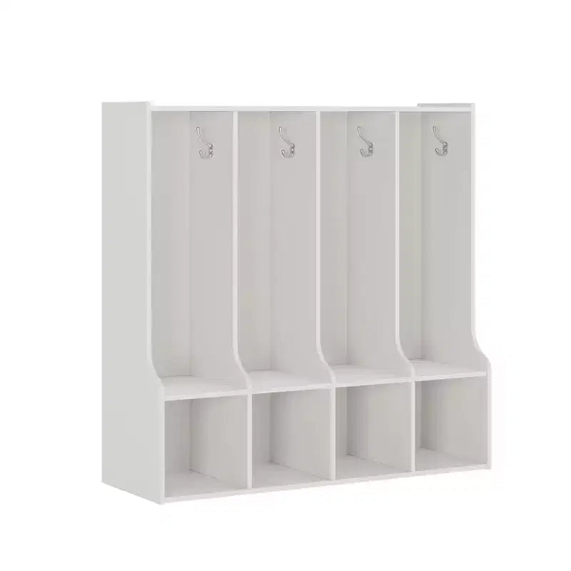 Brown/White 4-Section Cubby Locker with 8 Hooks, for Kids