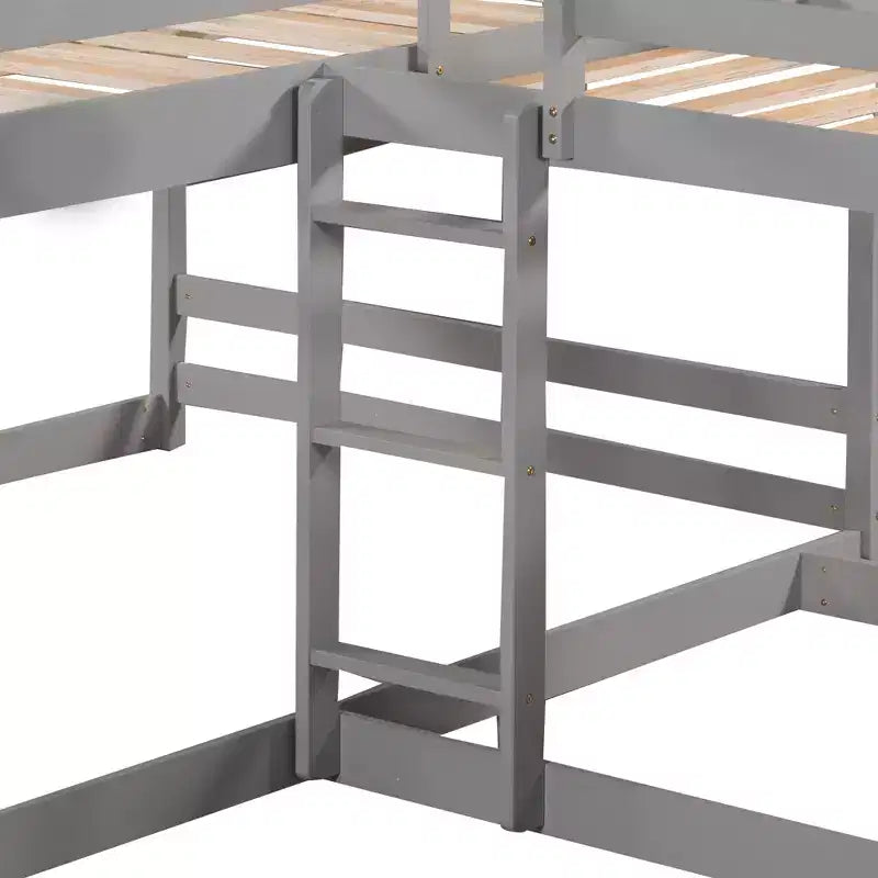 L Shaped Bunk Bed for 4 Kids, Quad Bunk Bed with Slide Full and Twin Wood Bunk Frame for Bedroom Dorm