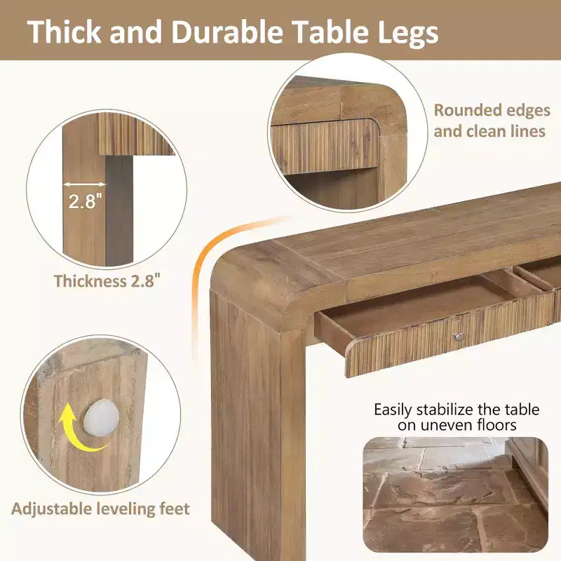 Whisen Rustic Console Table Entryway Table Side Table with Fluted Drawer Front