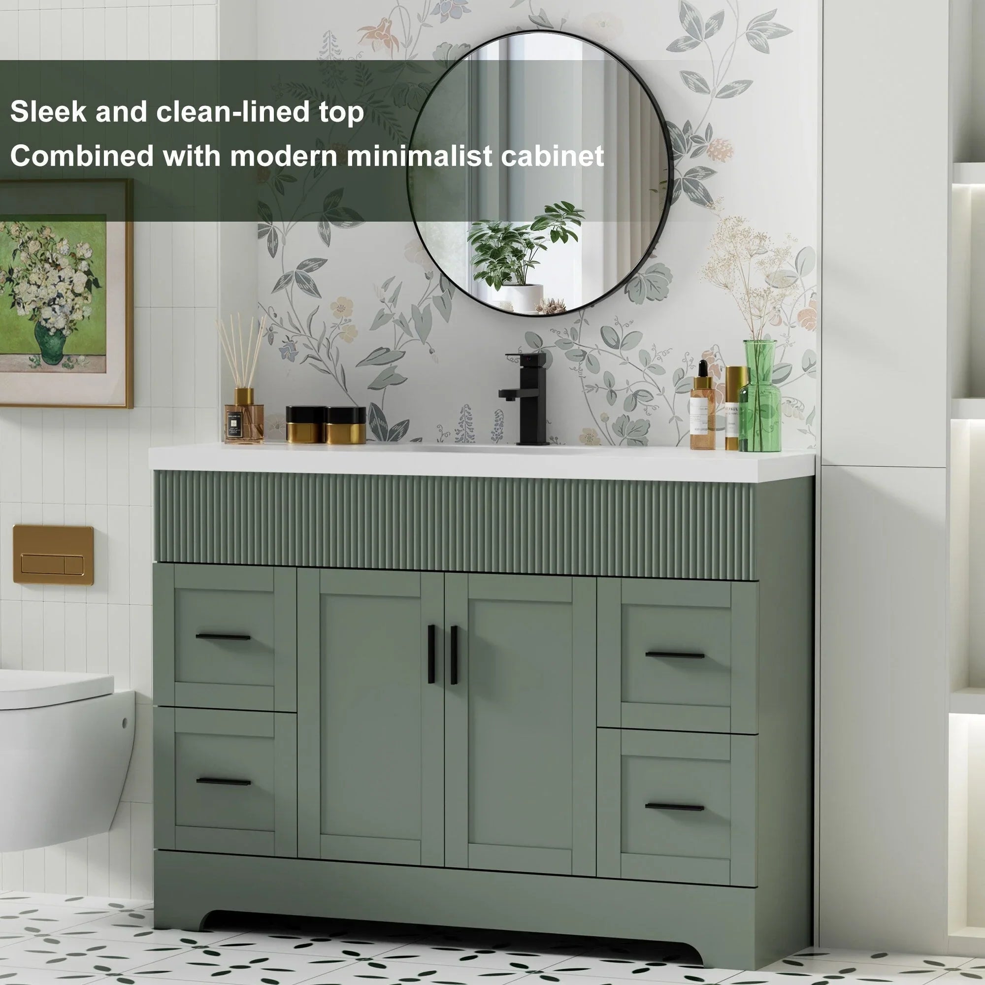 Wavy Line 30/36/48 Bathroom Vanity Set with Sink & Faucet