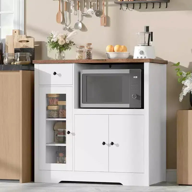 Kitchen Microwave Cabinets with Storage,with 3 Doors,1 Drawer and Adjustable Shelves, Pantry Storage Cabinet