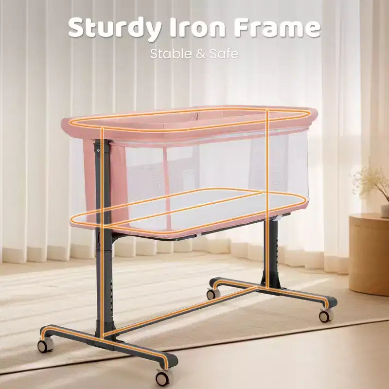Baby Bassinet with Wheels 鈥?Beige / Gray / Pink, Bedside Sleeper, for 1 Baby