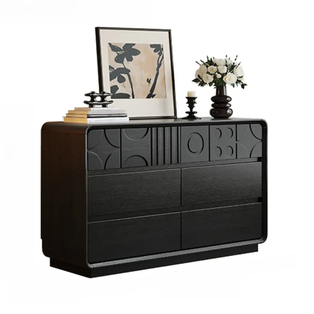 Commode en bois d'inspiration Art déco avec sculptures géométriques