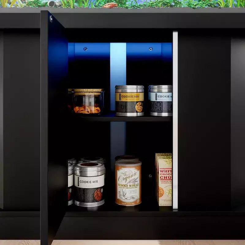 GDFStudio Logan Modern Wood Aquarium Stand with Power Outlet and Storage Cabinet