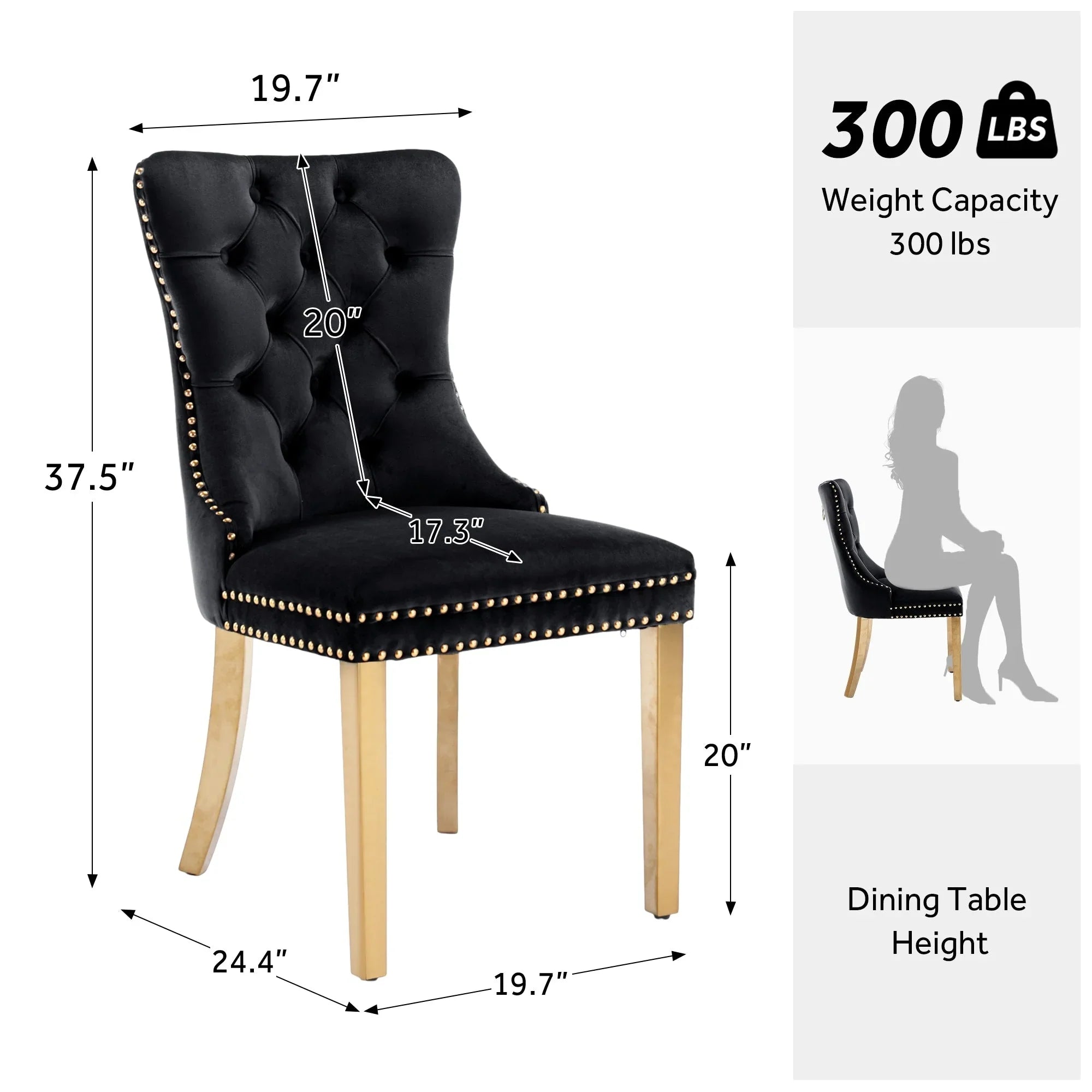 Chaise de salle à manger capitonnée en velours avec pieds en bois massif, lot de 6