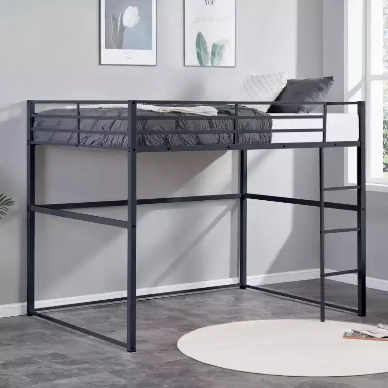 Twin Metal Loft Bed  Guard Rails & Flat Ladder