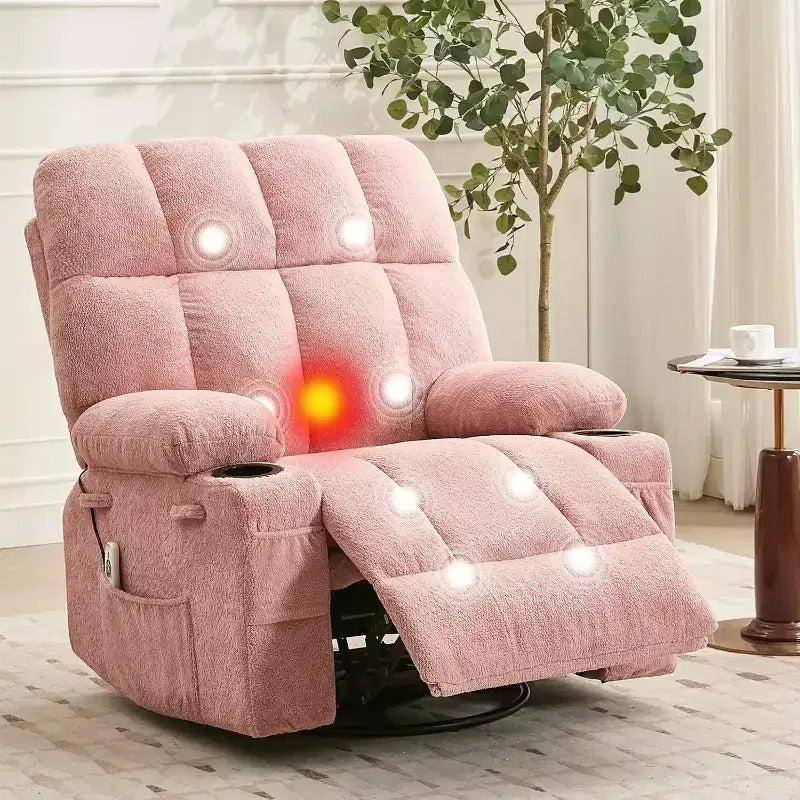 Oversized Recliner Chair for Adults, Manual Swivel Rocker Sofa, Side Pockets & Cup Holders for Big and Tall Persons, Living Room