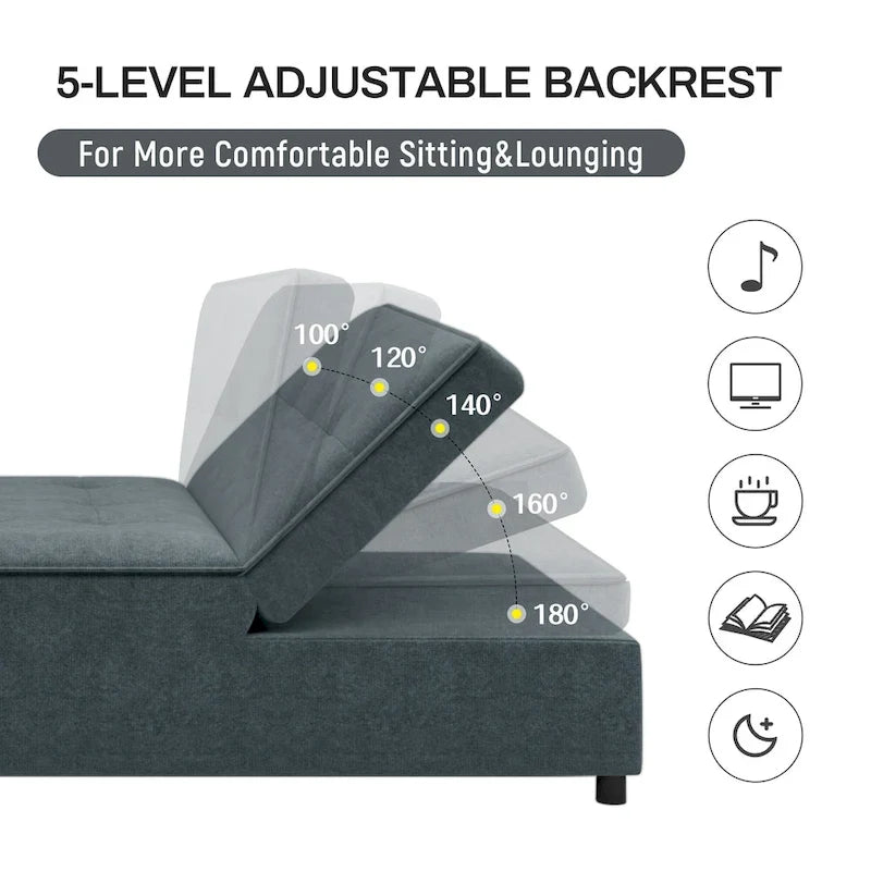 72.5 Linen 4-in-1 3-Seater Sleeper Sofa with 5-Level Adjustable Backrest And Storage Pocket