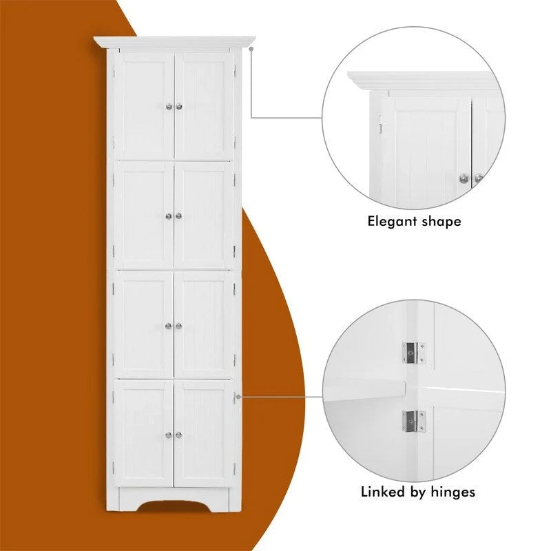Meuble d'angle de rangement haut avec 8 portes et 4 étagères
