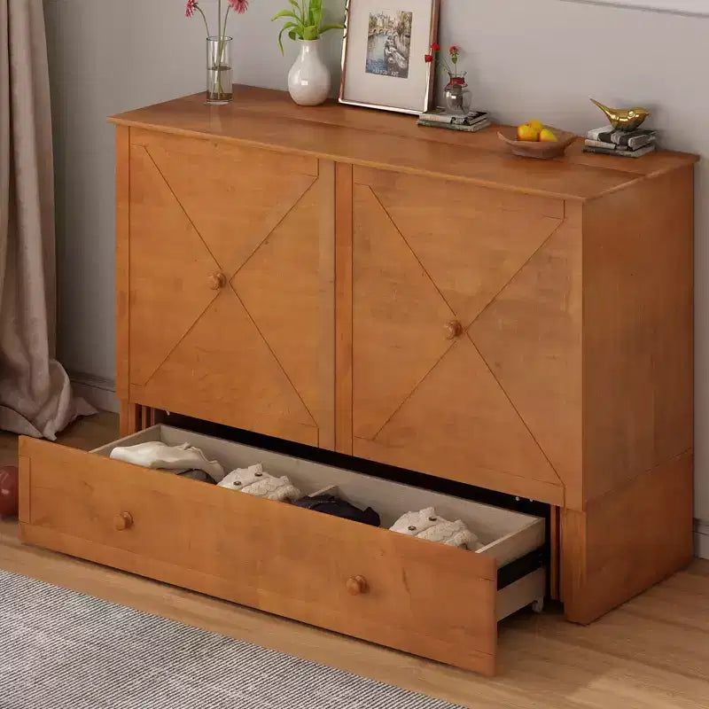 Mjkone Murphy Bed Queen,Cube Cabinet Chest Bed with Charging Station&Storage Space