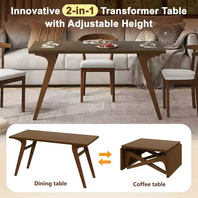 2 in 1 Coffee Table, Expandable Dining Table, Adjustable Height Table for Home & Office, Space Saving - ModernLuxe