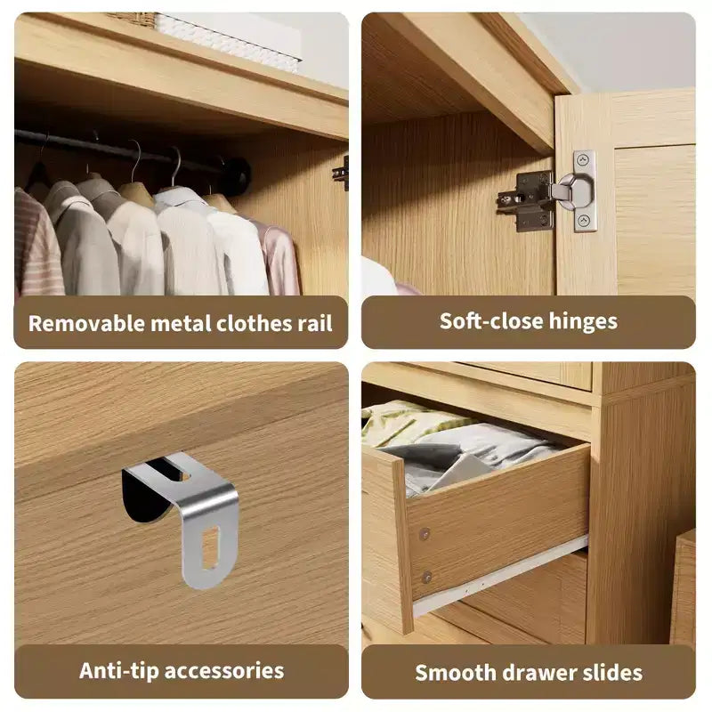 COZONY Armoire Wardrobe with 3 Drawers & 2 Doors, Modern Wooden Closet Cabinet for Bedroom, Heavy Duty White Standing Armoire