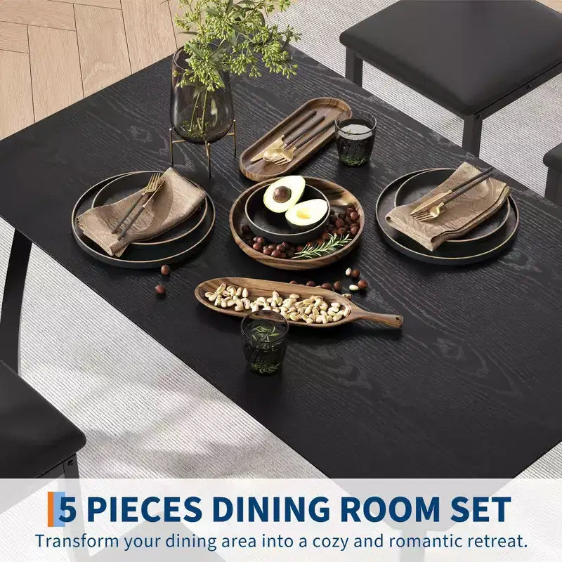 5 Piece Metal Frame Kitchen Table and Chair Set, with Chamfer Design