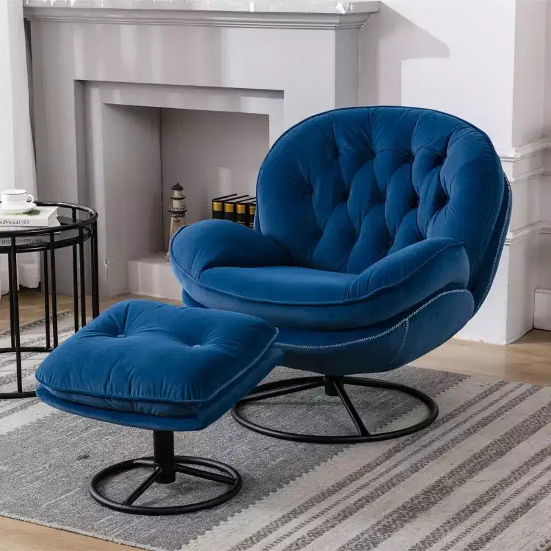 Okak Velvet Accent Chair with Ottoman,Modern Mid-Century Style Armless Living Room Chair,Soft Comfy Sitting Chair for TV Watching,Gaming