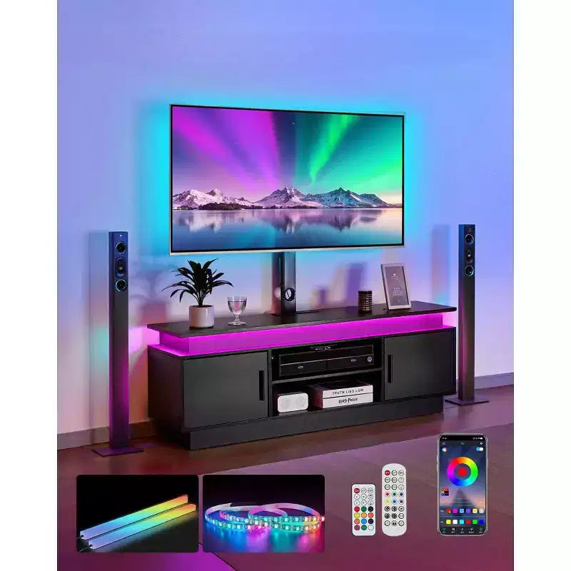 VEVOR 52 TV Stand with Mount for up to 75 in TVs, Entertainment Center with Power Outlet, Height Adjustable, Black