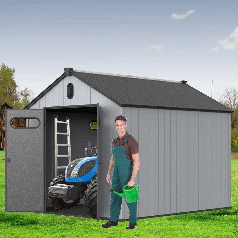 Abri de jardin en résine toutes saisons avec plancher, 1,8 m x 1,2 m/1,8 m x 2,4 m/2,4 m x 1,8 m/2,4 m x 3 m, Spire Tool Shed