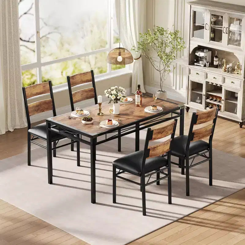 Ensemble table à manger pour 4 personnes, avec 4 chaises rembourrées, ensemble de 5 pièces de table de cuisine en bois avec protecteur de coin pour cuisine, appartement, petit espace.