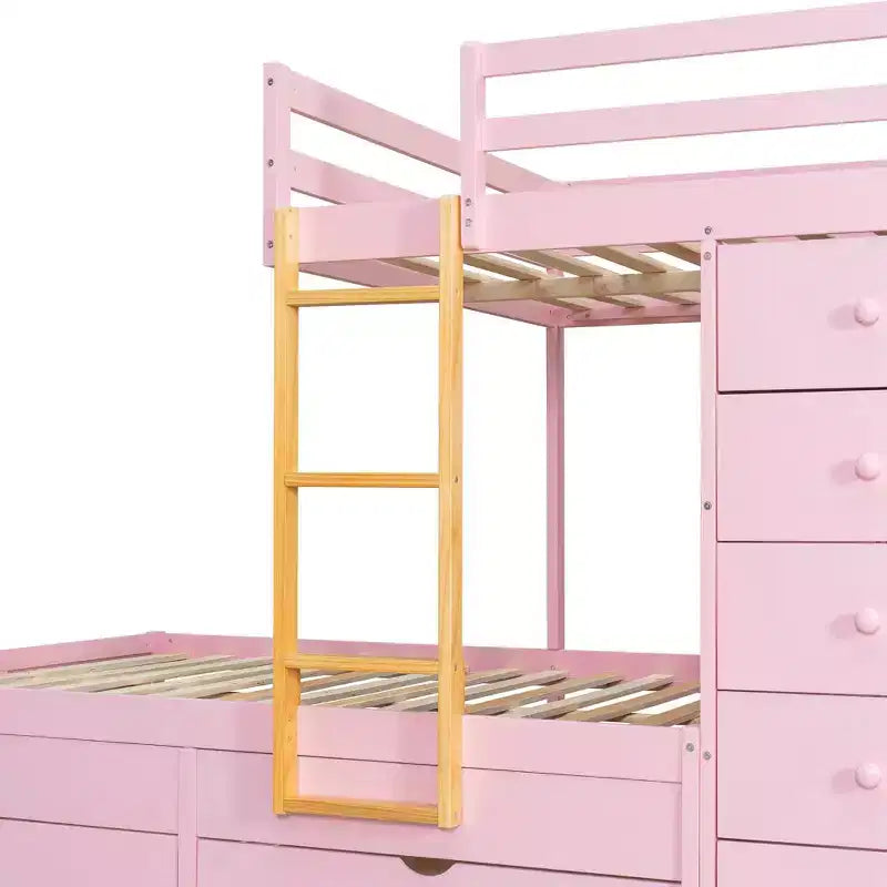 Full Over Full Modern Bunk Bed With Built In Closet And 7 Storage Drawers