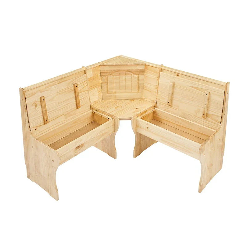 MUSEHOMEINC Traditional Style 3 Piece Solid Wood Breakfast Nook Dining Table Set with Side Bench, Hidden Storage Nook Table Set