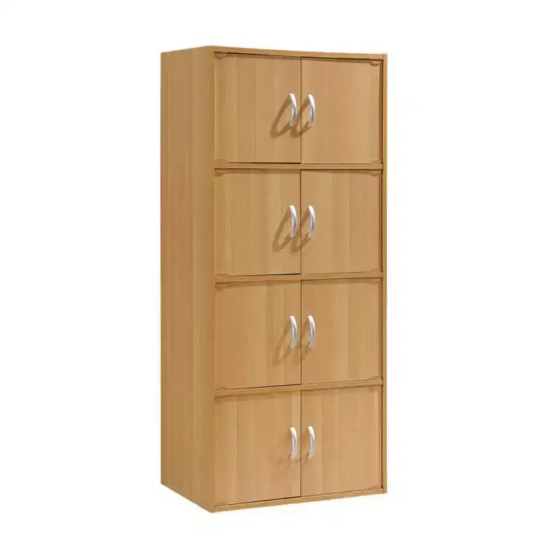 Hodedah HID44 Heavy Duty 8 Door Floor Mount Enclosed Multipurpose Storage Bookcase Cabinet for Home and Office, Beech Wood Finish