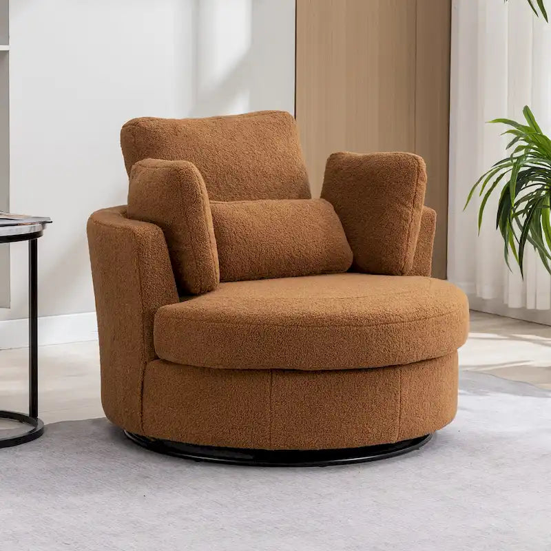 42.3W Upholstered Swivel Accent Chair with 4 Pillows and Half-Moon Storage Ottoman