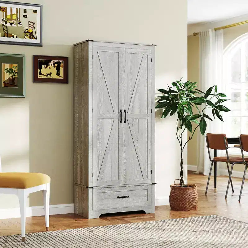 HOMCOM Armoire de garde-manger de ferme de 183 cm avec portes de grange, meuble de rangement de cuisine haut avec étagères réglables et tiroir