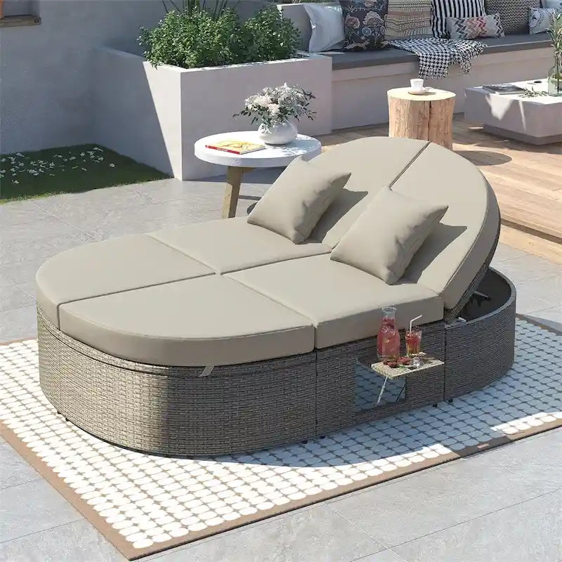 Outdoor Sun Bed Patio 2-Person Daybed with Cushions and Pillows