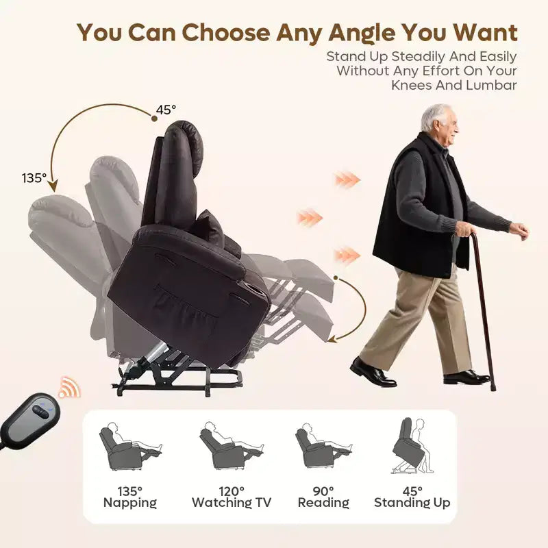 Bestier 34.6'' Electric Power Lift Asist Recliner Chair with Massage and Heat, Fax Leather Reclining Chair with Side Pockets & Cup Holders