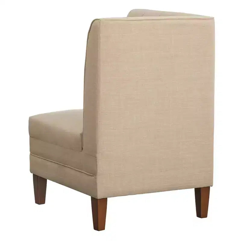 Lifestorey 4pc Kerrington Channel Back Banquette Dining Set Walnut/Cream: Linen-Look Fabric, Pedestal Table