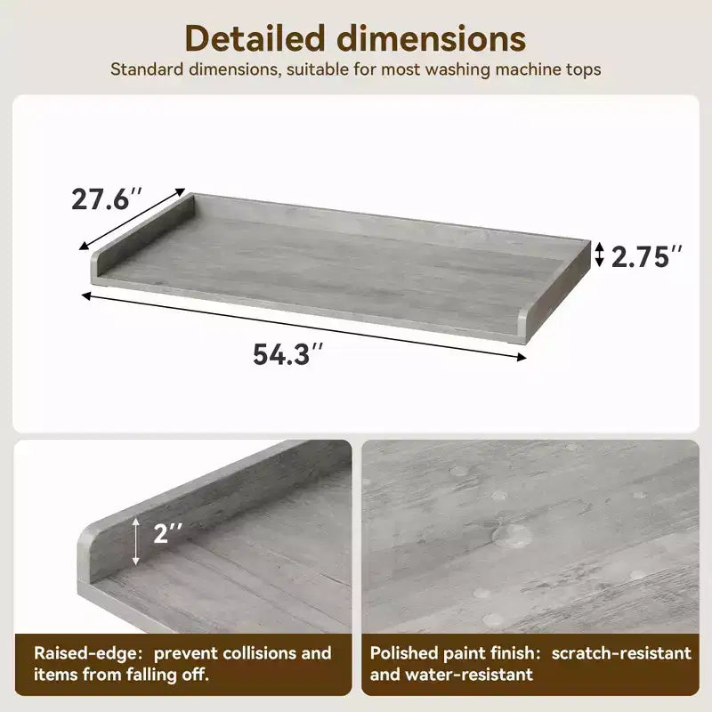 Washer Dryer Countertop, Laundry Topper with Raised Edge & Non-Slip Pad for Hamper Counter Storage & Laundry Room Organization
