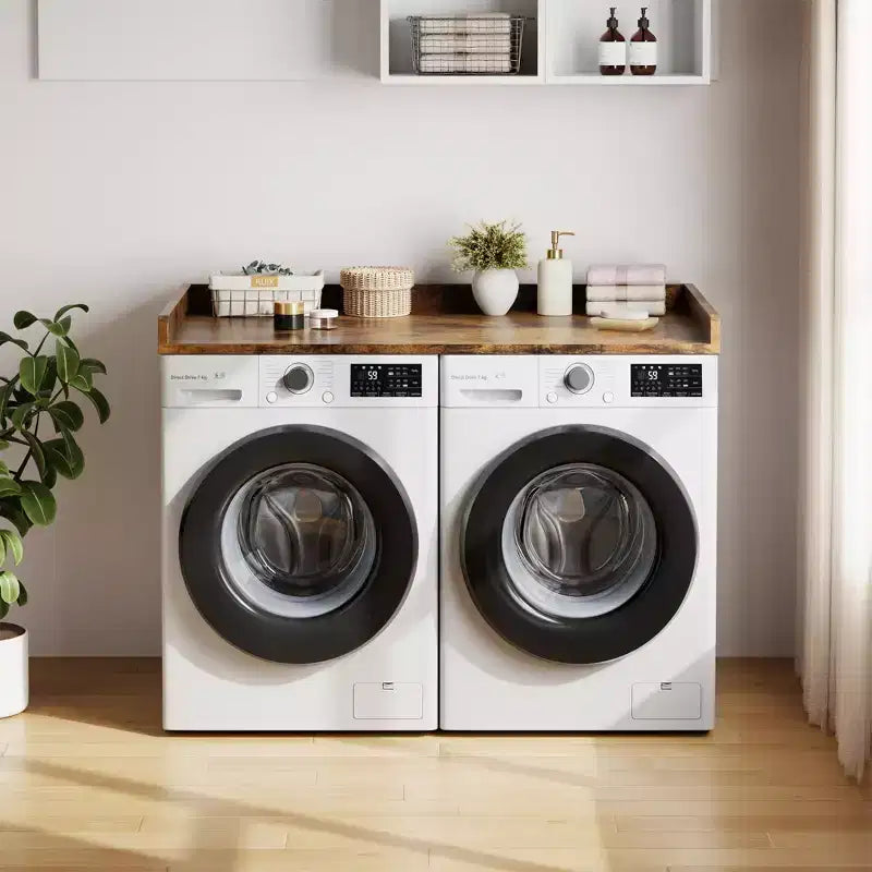 Washer Dryer Countertop, Laundry Topper with Raised Edge & Non-Slip Pad for Hamper Counter Storage & Laundry Room Organization