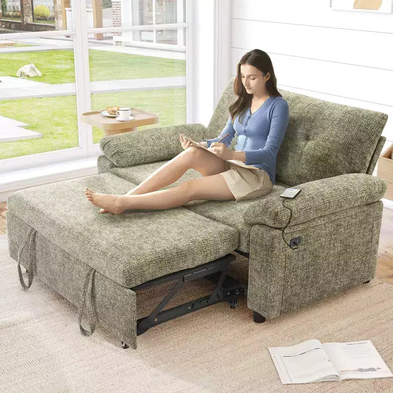 Dyonery 3-in-1 Convertible Sofa Bed, Pull Out Sleeper Sofa with Adjustable Backrest
