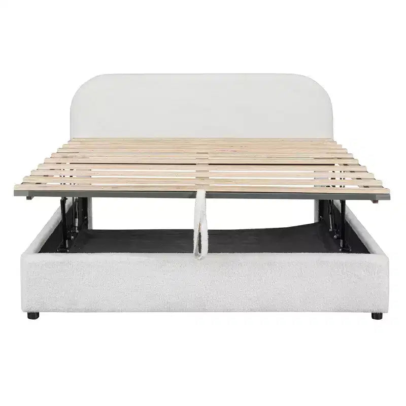 Lit capitonné Queen Size avec rangement escamotable - Blanc