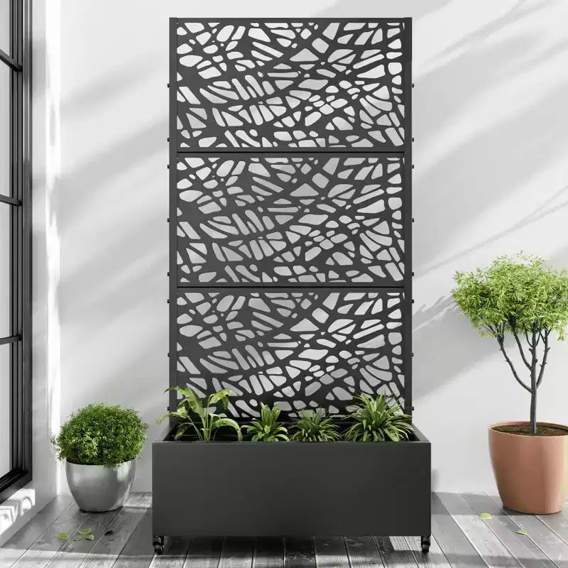 MAYEERTY Planter Box with Trellis Iron Black Net 01 Style 72x47x16in 3-Piece Set