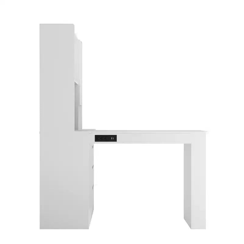 46-Inch L-Shaped Corner Desk with Bookshelf and Drawers