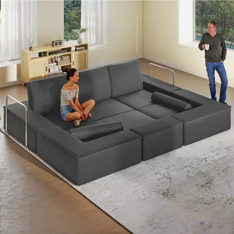 Convertible Cloud Sectional Couch Comfy Corduroy Sectional Sofa Comfy Couch With Deep Seat & High Pillows Easy To Assemble
